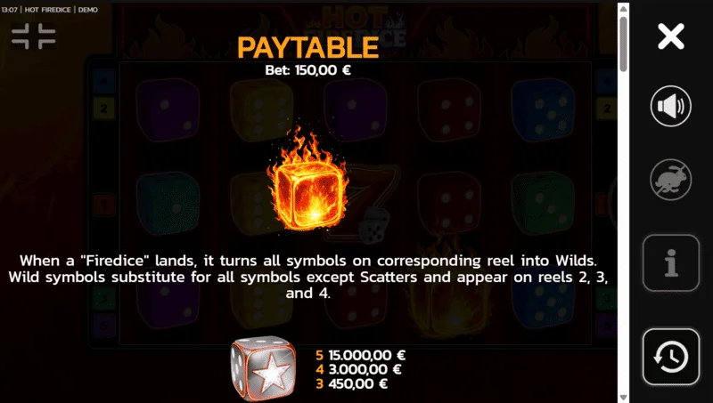 Hot Fire Dice - სიმბოლოები და Scatter Pays სათამაშო მოედანზე